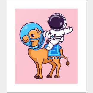 Cute Astronaut Riding Astronaut Camel Cartoon Posters and Art